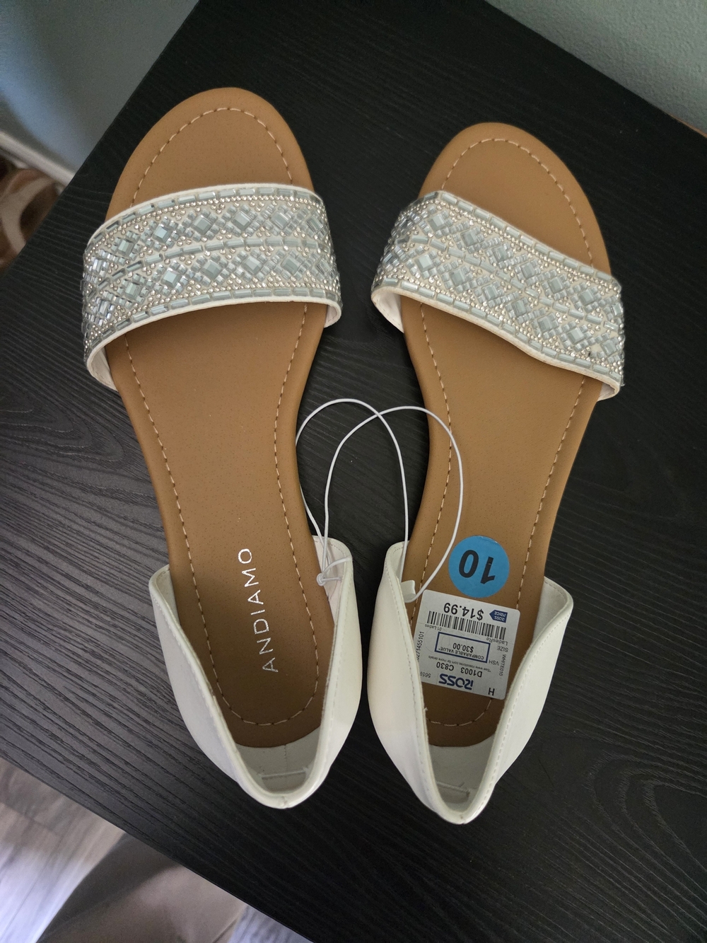 Women's White Embellished Slide Sandals